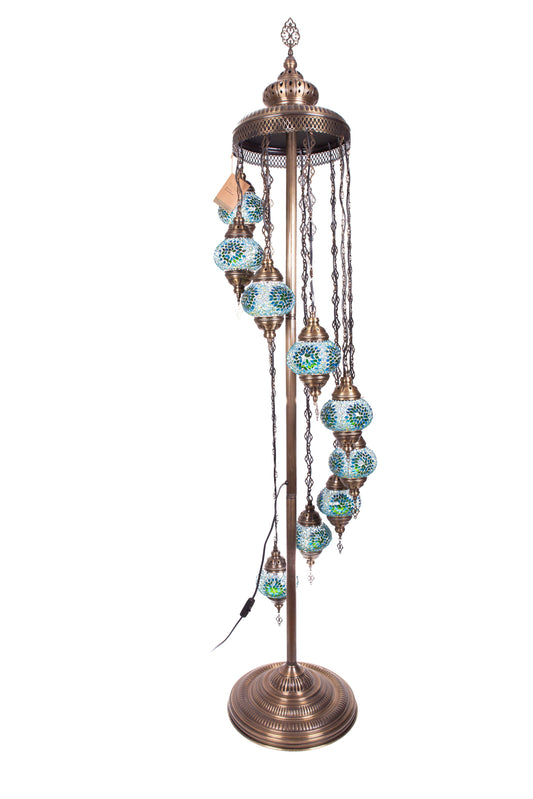 Lámpara turca de pie de 9 esferas S turquesa y verde