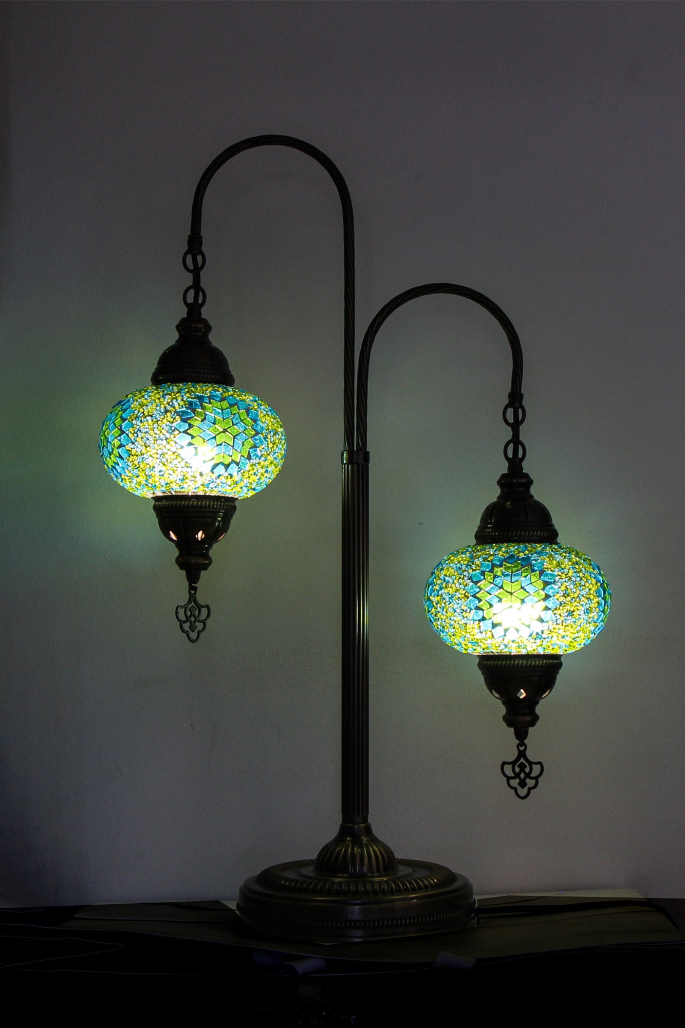Lámpara turca de mesa de 2 esferas M turquesa + ampolletas