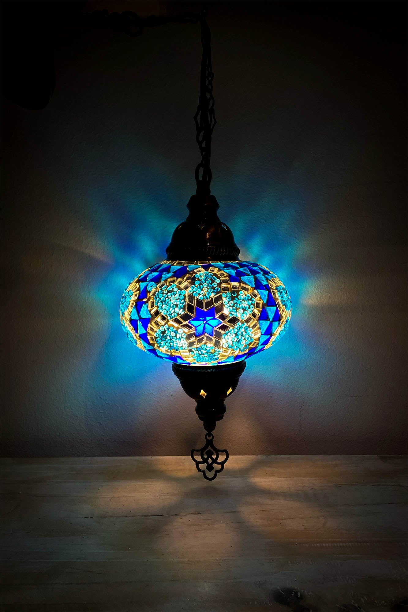 Lámpara turca colgante M prisma azul y turquesa + ampolleta