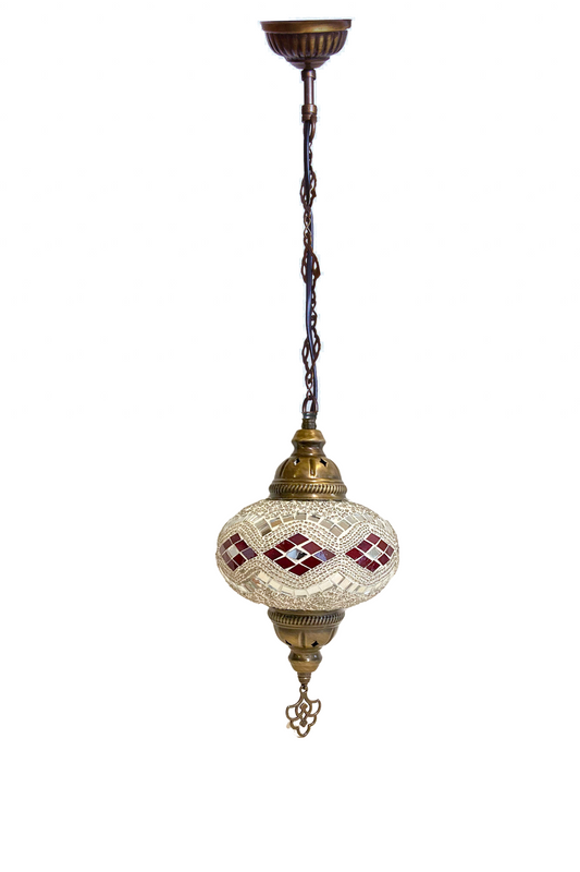 Lámpara turca colgante M Beads Blanco y Rojo + ampolleta