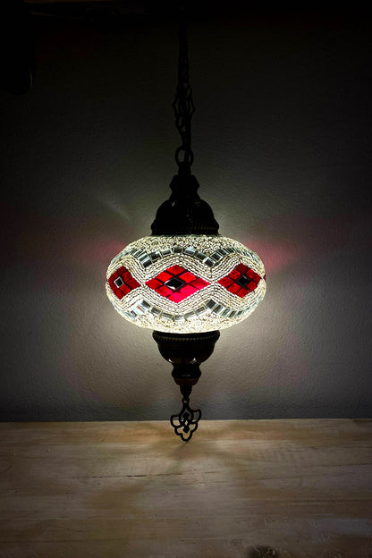 Lámpara turca colgante M Beads Blanco y Rojo + ampolleta