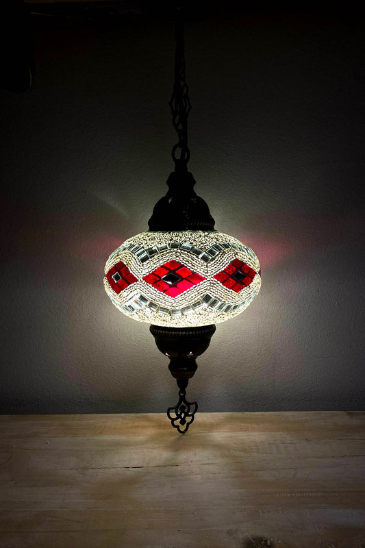 Lámpara turca colgante M Beads Blanco y Rojo + ampolleta