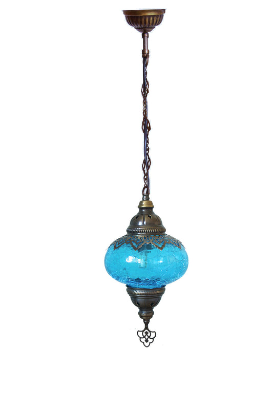 Lámpara turca colgante M craquelada azul + ampolleta