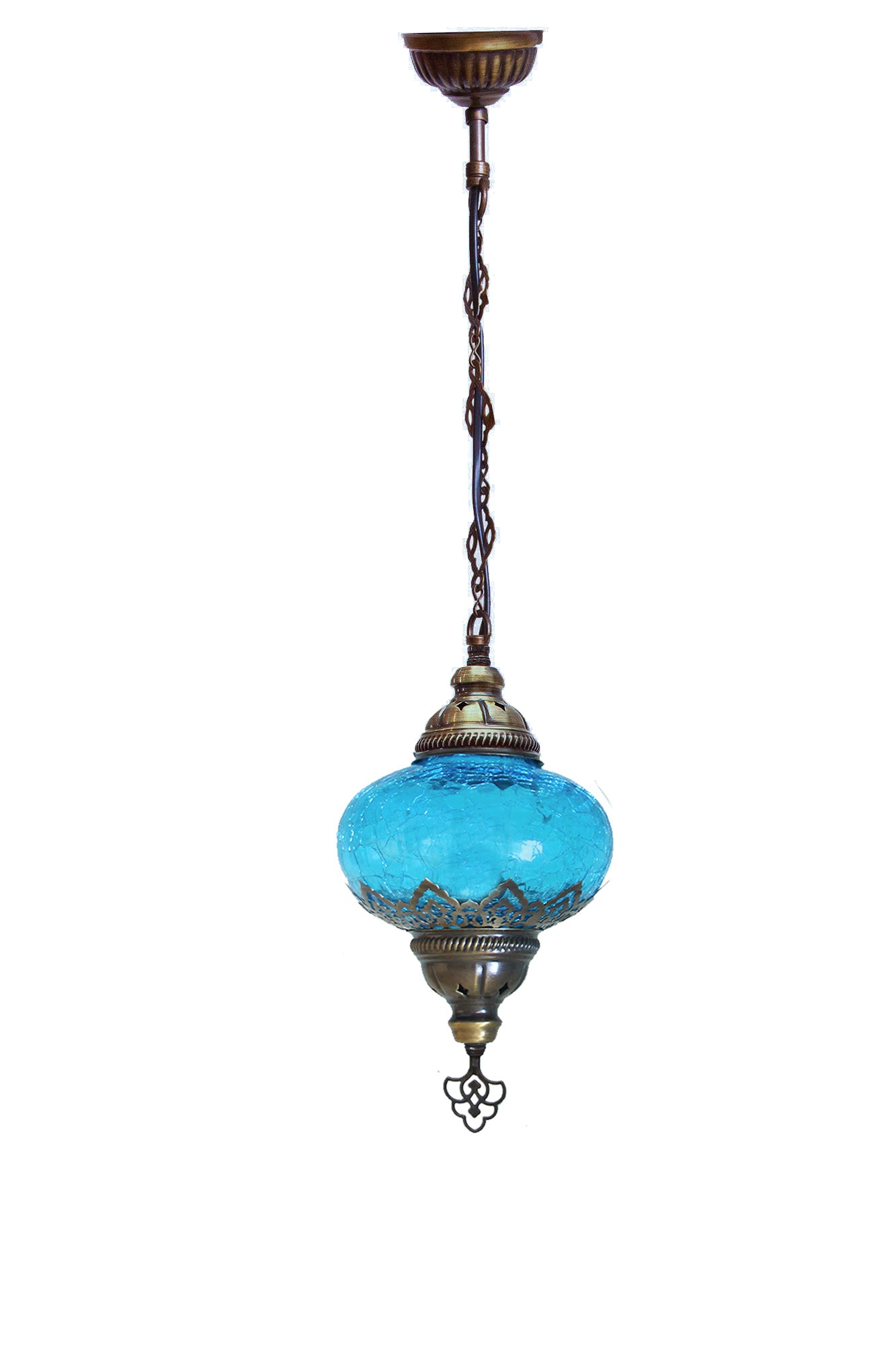 Lámpara turca colgante M craquelada azul + ampolleta