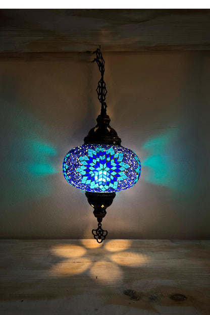 Lámpara turca colgante L estrella azul + ampolleta