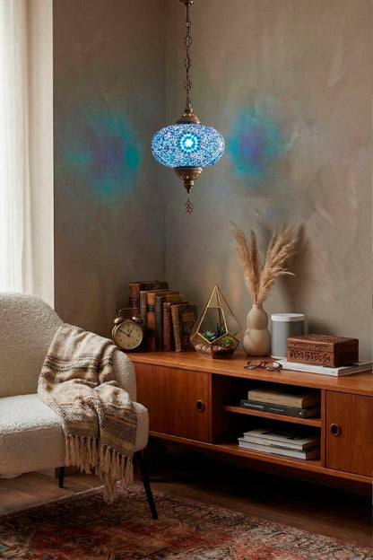 Lámpara turca colgante XL Estrella Azul + ampolleta