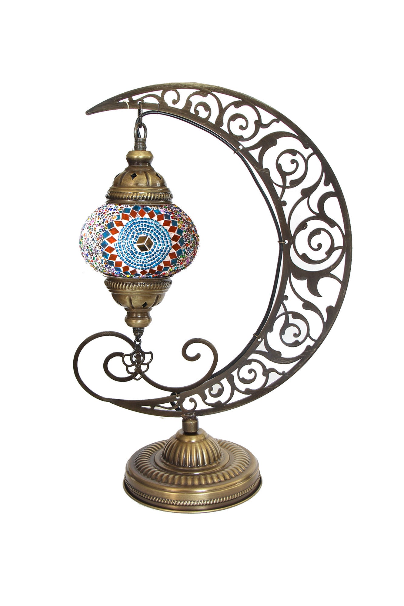 Lámpara turca Luna de mesa turquesa y naranja + ampolleta