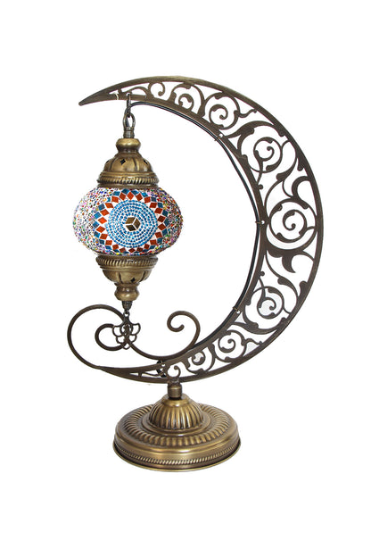 Lámpara turca Luna de mesa turquesa y naranja + ampolleta