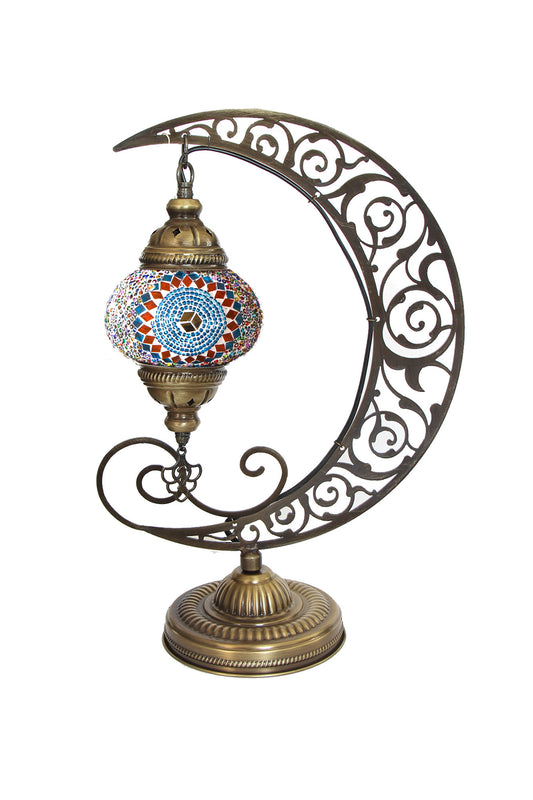 Lámpara turca Luna de mesa turquesa y naranja + ampolleta