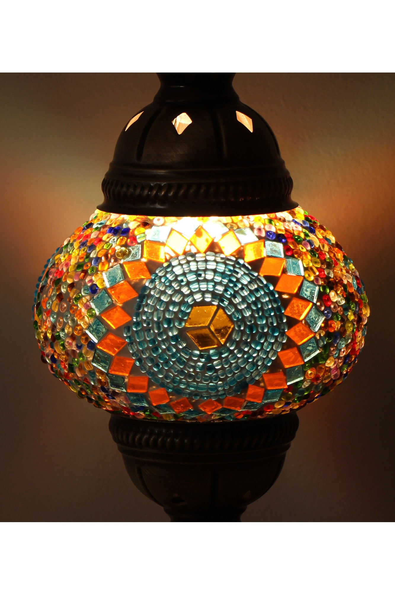 Lámpara turca Luna de mesa turquesa y naranja + ampolleta