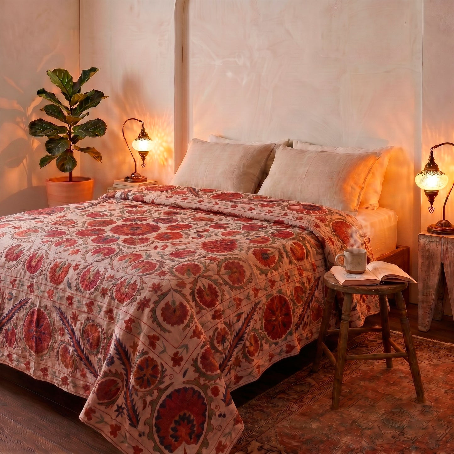 Suzani Vintage L Bordado de Uzbekistán 255 x 192 cm