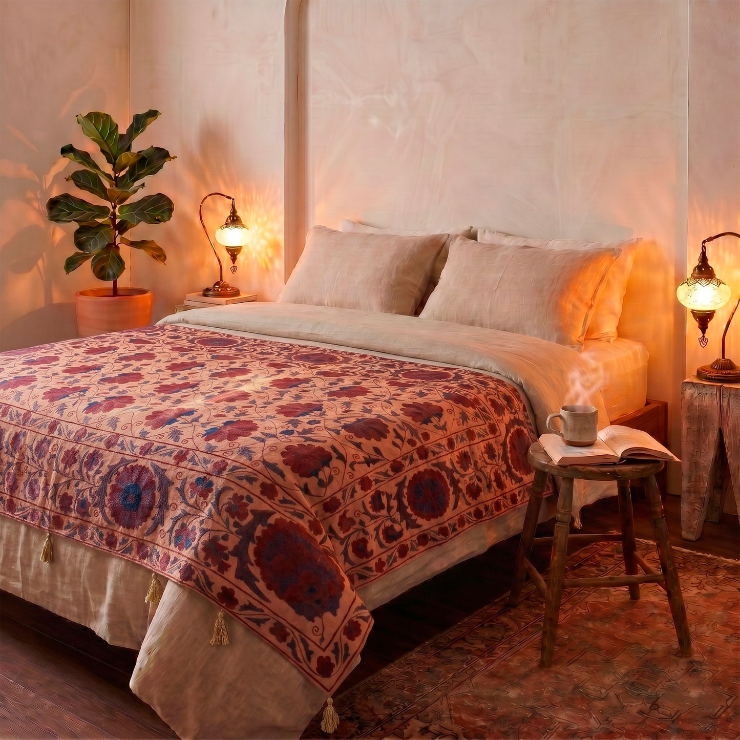 Suzani Vintage M Bordado de Uzbekistán 206 x 145 cm