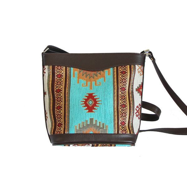 Cartera Mediana Kilim Blanco y Turquesa