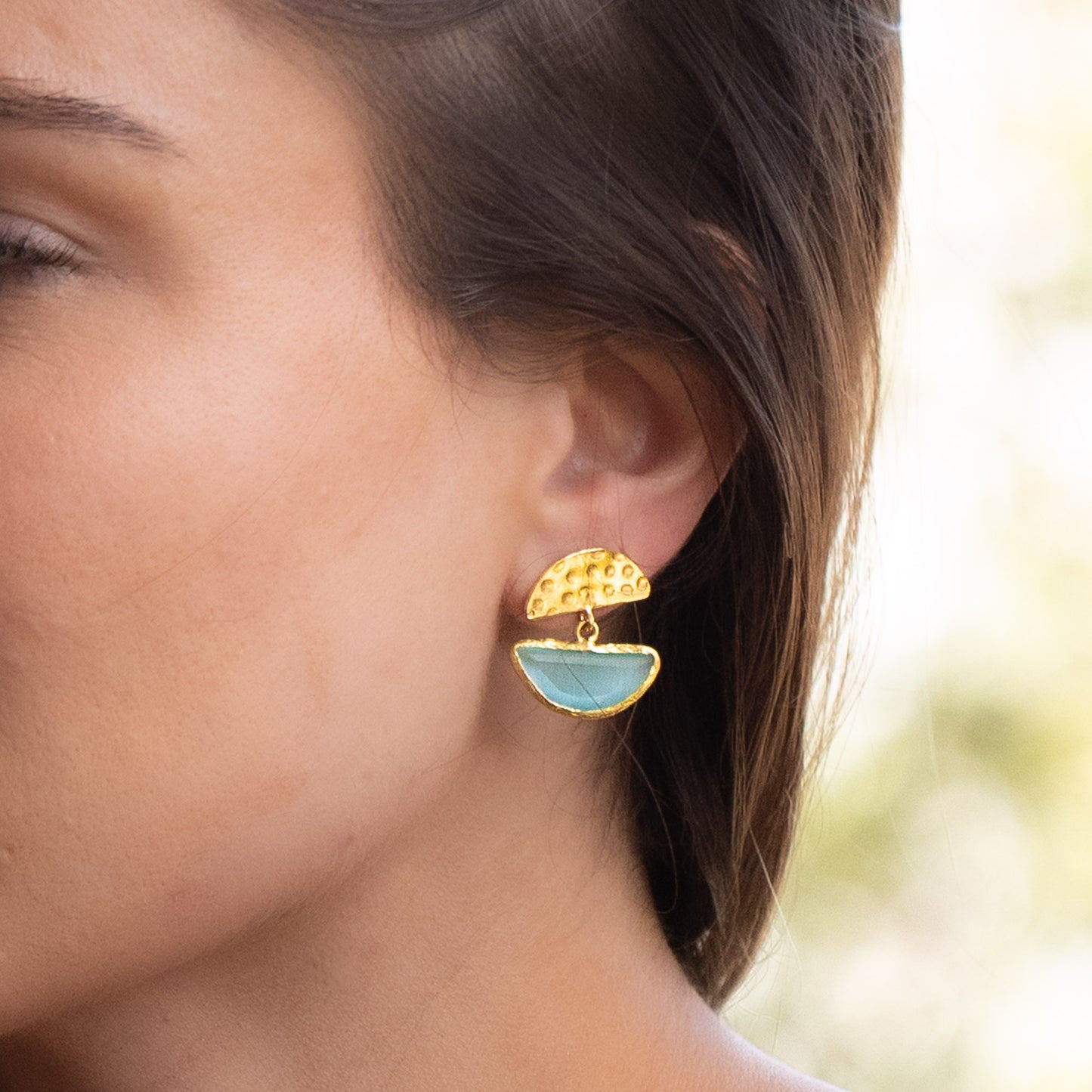 Aros Turkuaz Ay - Baño de oro 22k