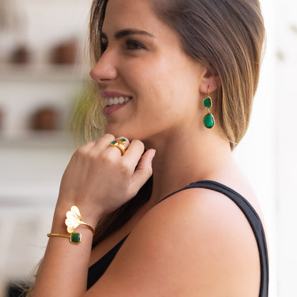 Aros Doble Aura Verde esmeralda - Baño de oro 22k