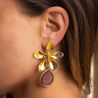 Aros Begonvil - Baño de oro 22k