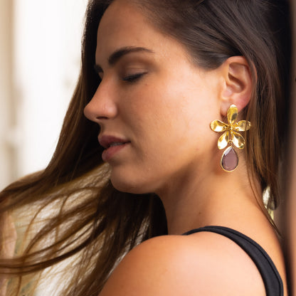 Aros Begonvil - Baño de oro 22k