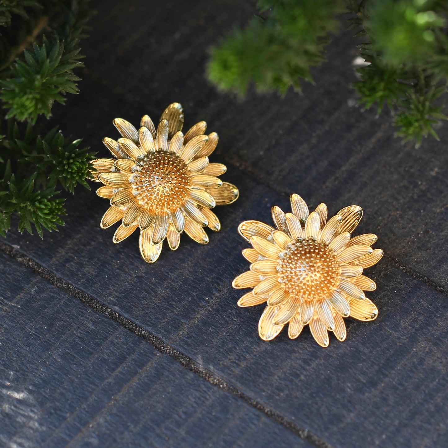 Aros Girasol - Baño de oro 22k