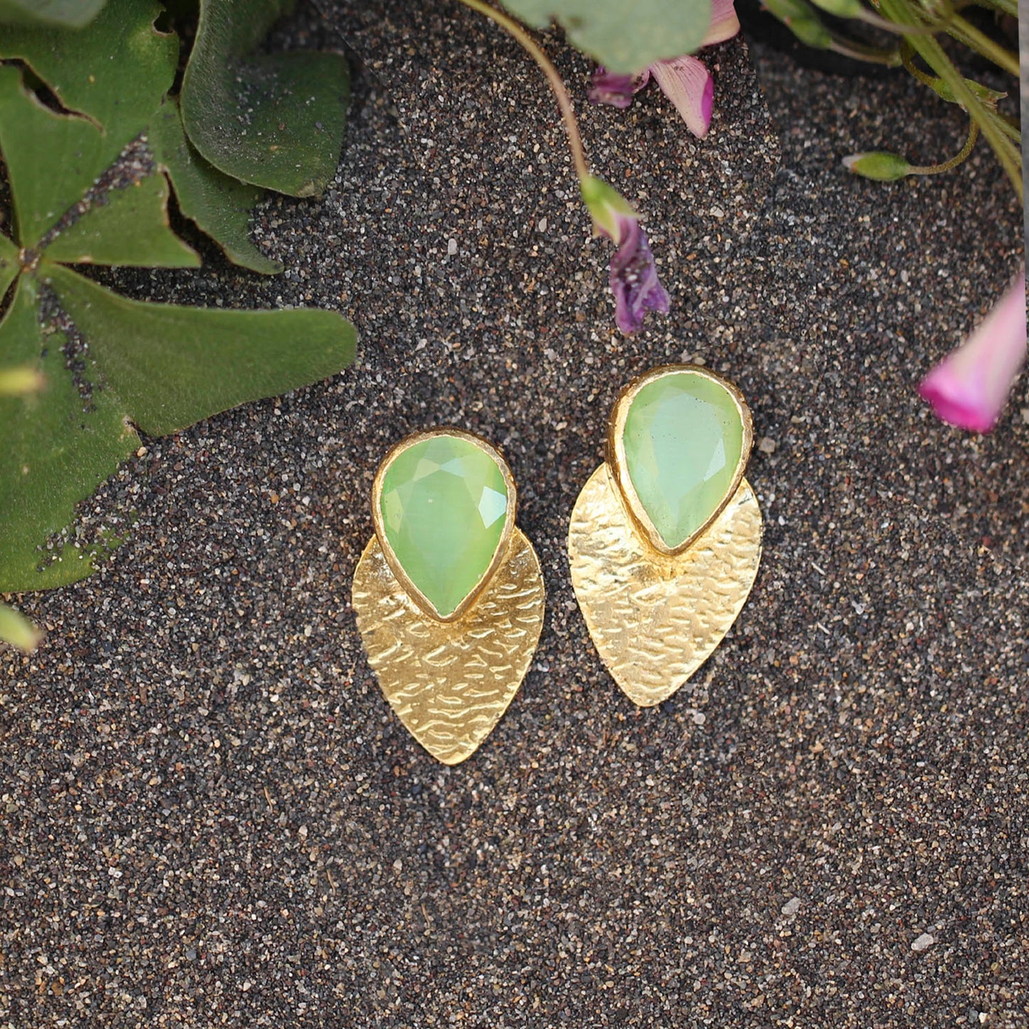 Aros Lale Verdes - Baño de oro 22k