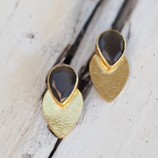 Aros Lale Negros - Baño de oro 22k