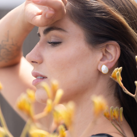 Aros Nébula Perla - Baño de oro 22k