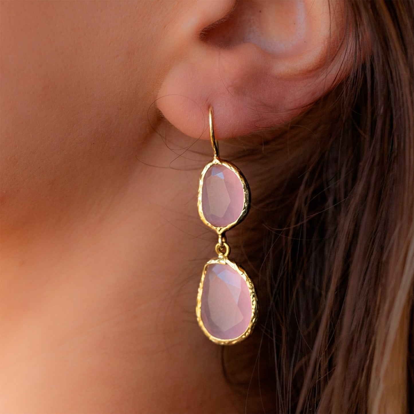 Aros Doble Aura Rosa - Baño de oro 22k