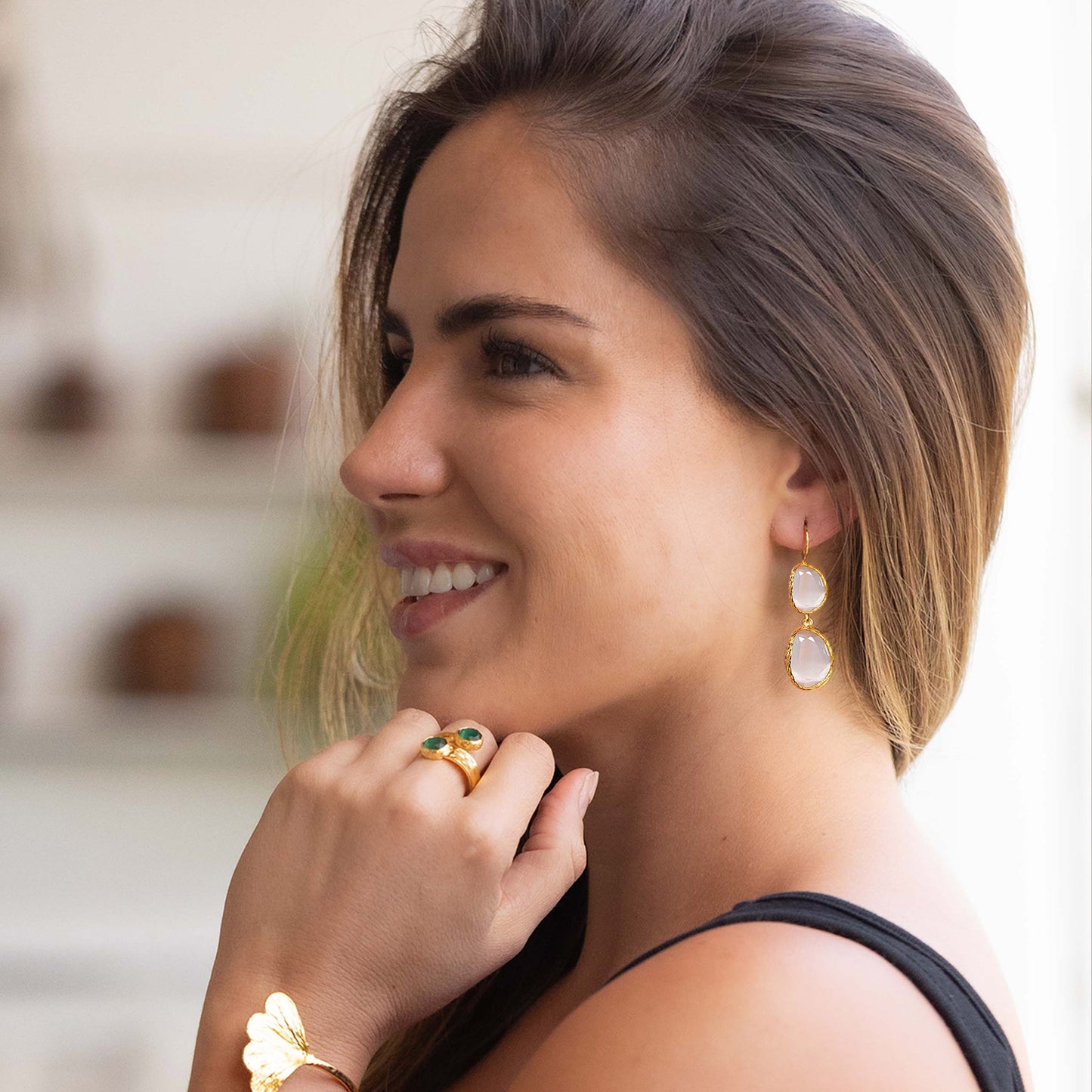 Aros Doble Aura Blancos - Baño de oro 22k