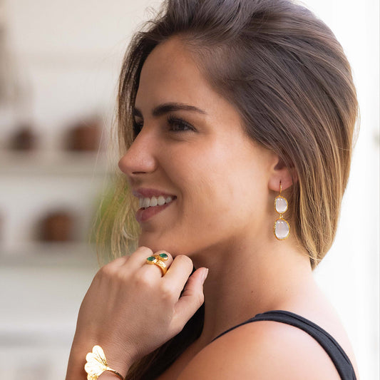 Aros Doble Aura Blancos - Baño de oro 22k