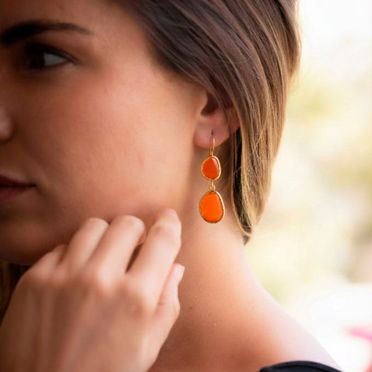 Aros Doble Aura Naranjo - Baño de oro 22k