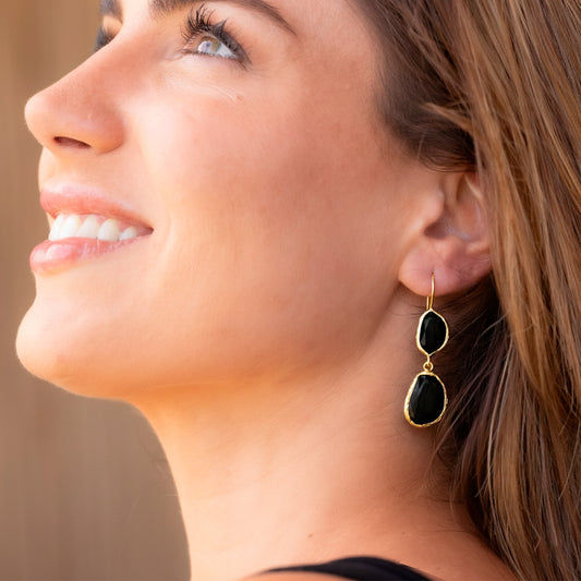 Aros Doble Aura Negro - Baño de oro 22k