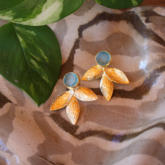 Aros Derya verdeagua - Baño de oro 22k