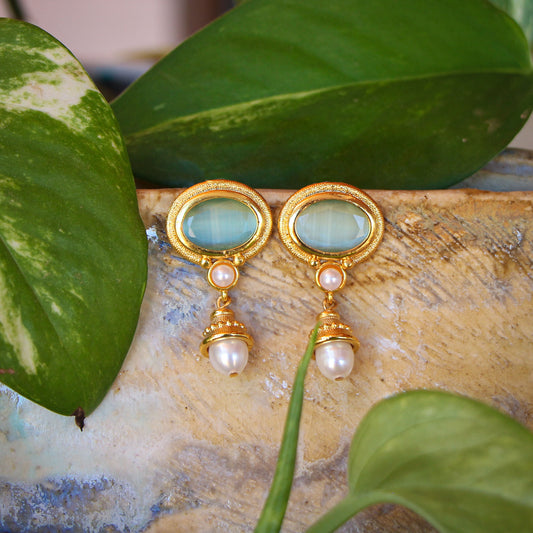 Aros Samira verdeagua - Baño de oro 22k