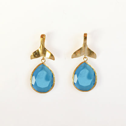 Aros Cola de ballena Turquesa - Baño de oro 22k