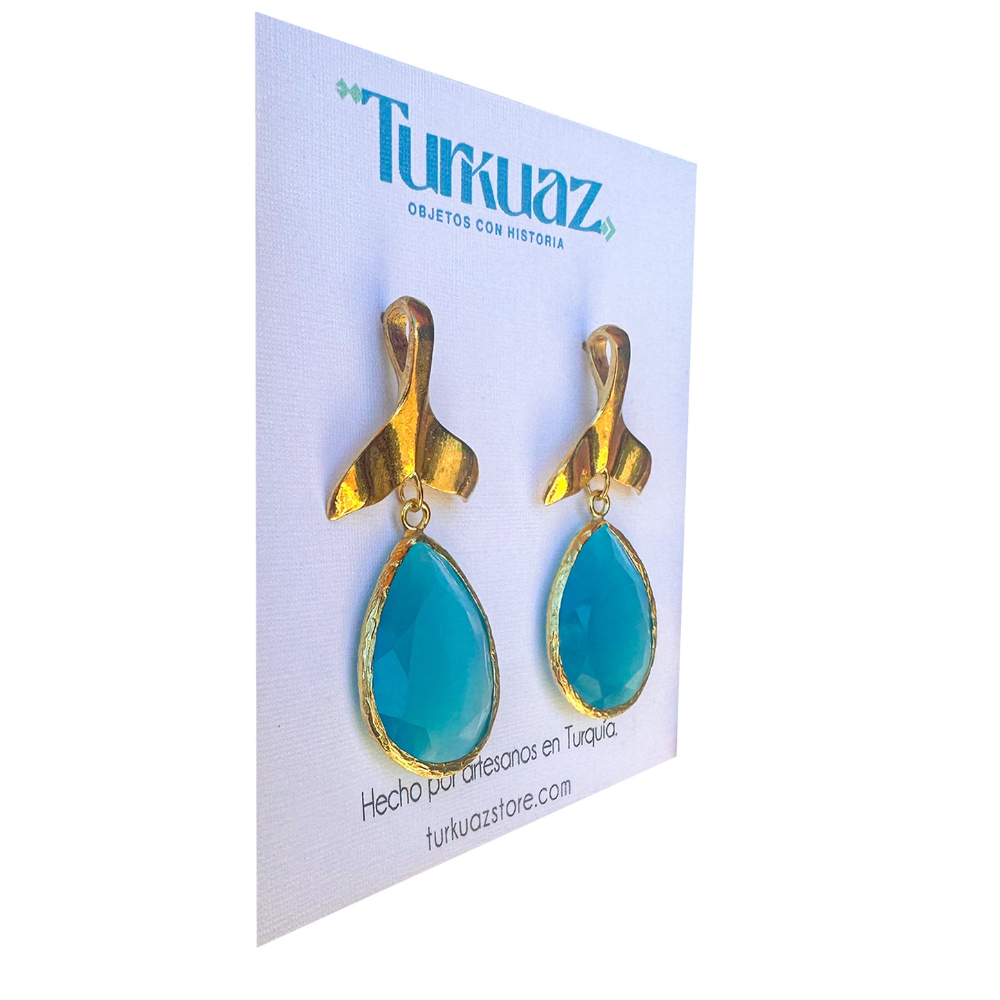Aros Cola de ballena Turquesa - Baño de oro 22k