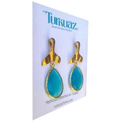 Aros Cola de ballena Turquesa - Baño de oro 22k