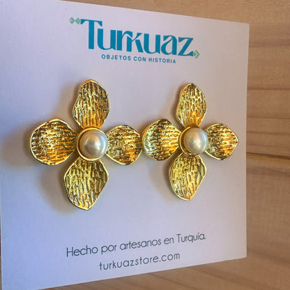 Aros Zineb perla - Baño de oro 22k