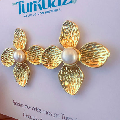 Aros Zineb perla - Baño de oro 22k