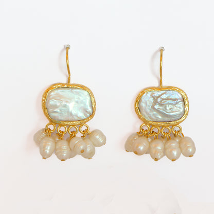Aros Rania perla - Baño de oro 22k