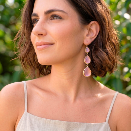 Aros Triple Aura Rosa - Baño de oro 22k