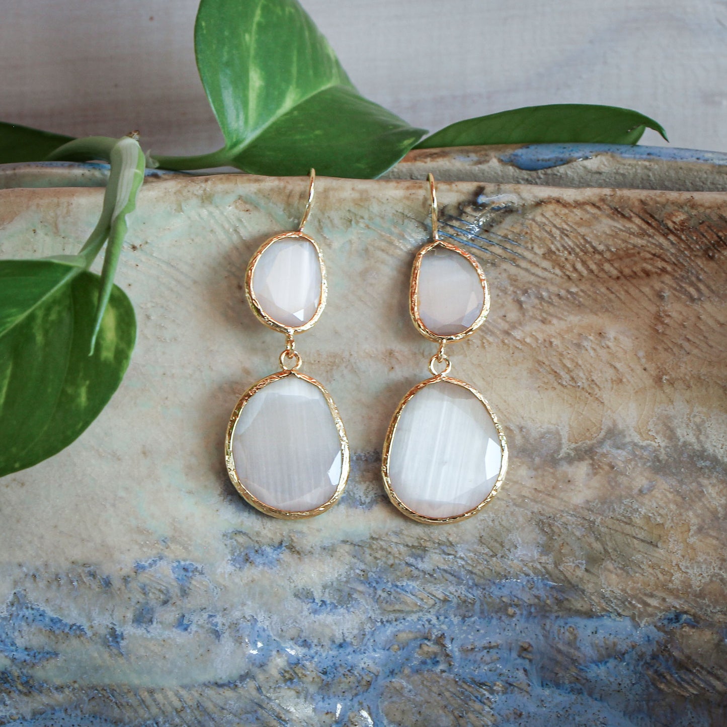Aros Doble Aura Blancos L - Baño de oro 22k