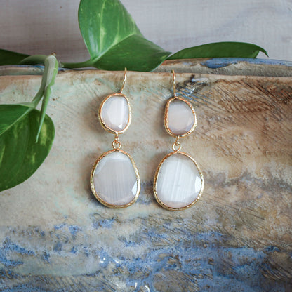 Aros Doble Aura Blancos L - Baño de oro 22k
