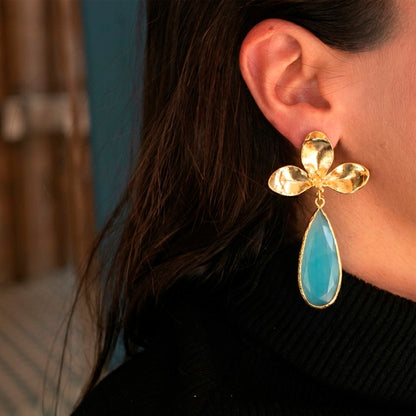 Aros Alya Turquesa - Baño de oro 22 k