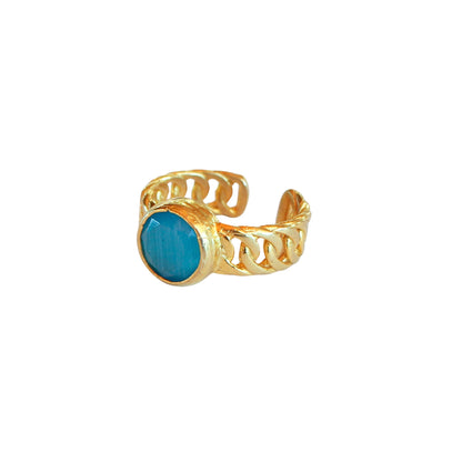 Anillo ajustable Zina Celeste - Baño de oro 22 k
