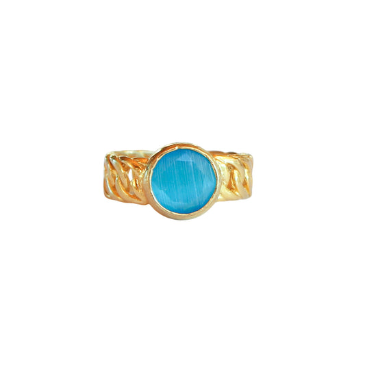 Anillo ajustable Zina Celeste - Baño de oro 22 k