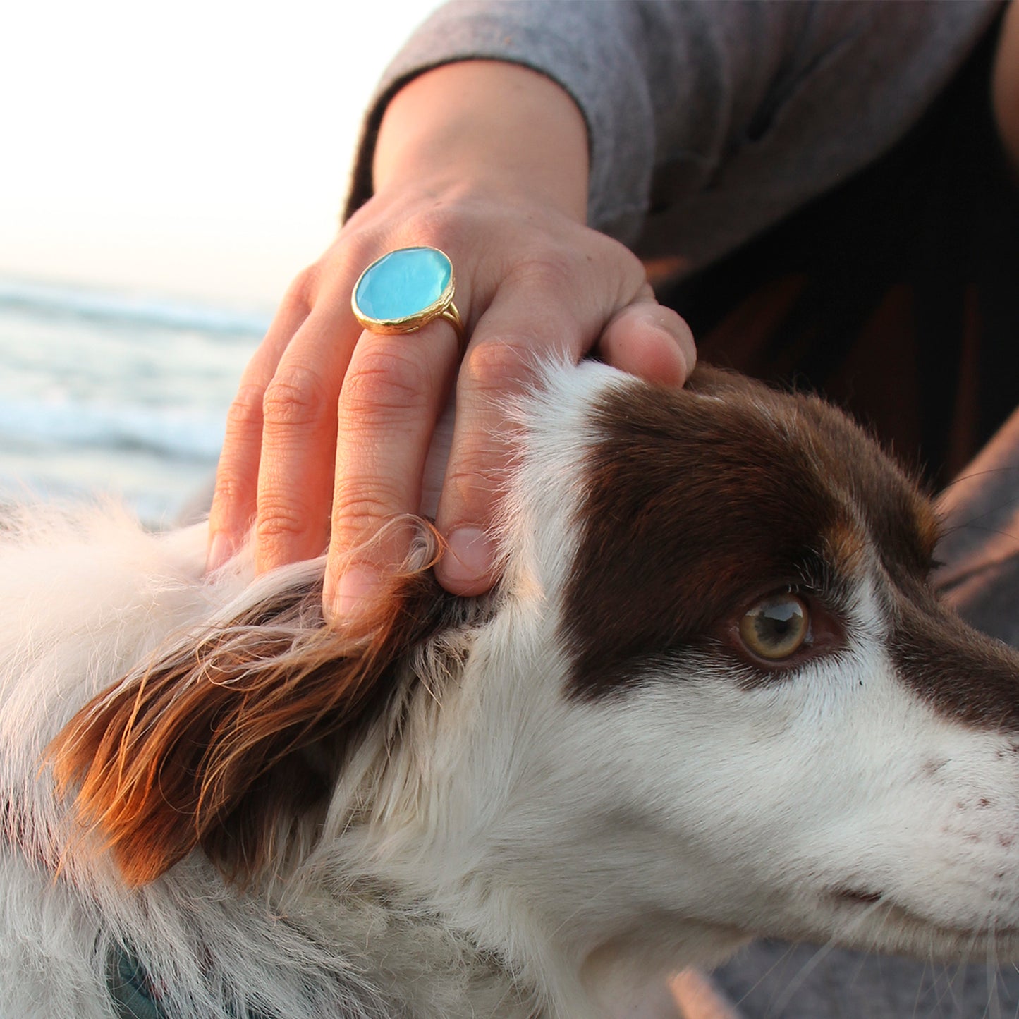 Anillo ajustable Deniz Turquesa - Baño de oro 22 k