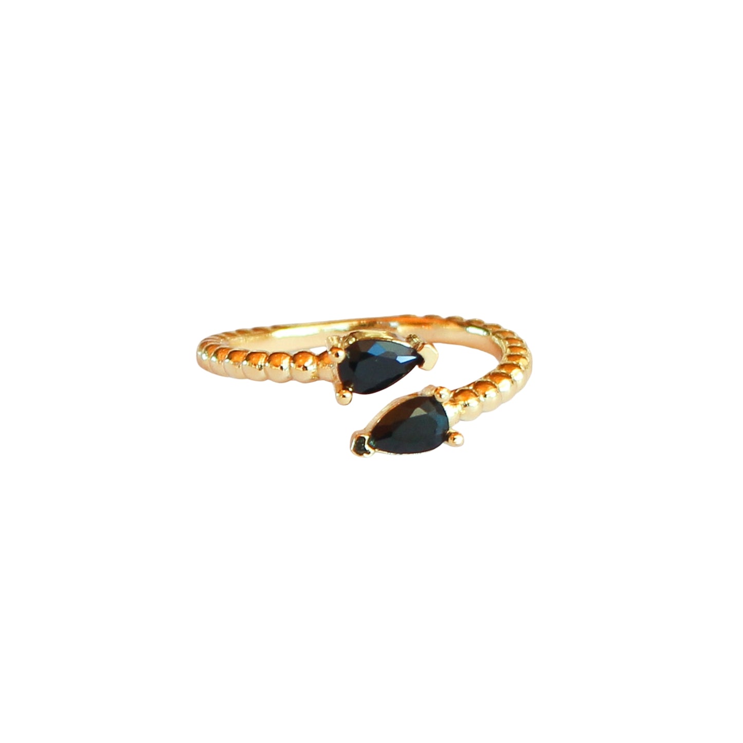 Anillo ajustable Zeyna Negro - Baño de oro 22 k