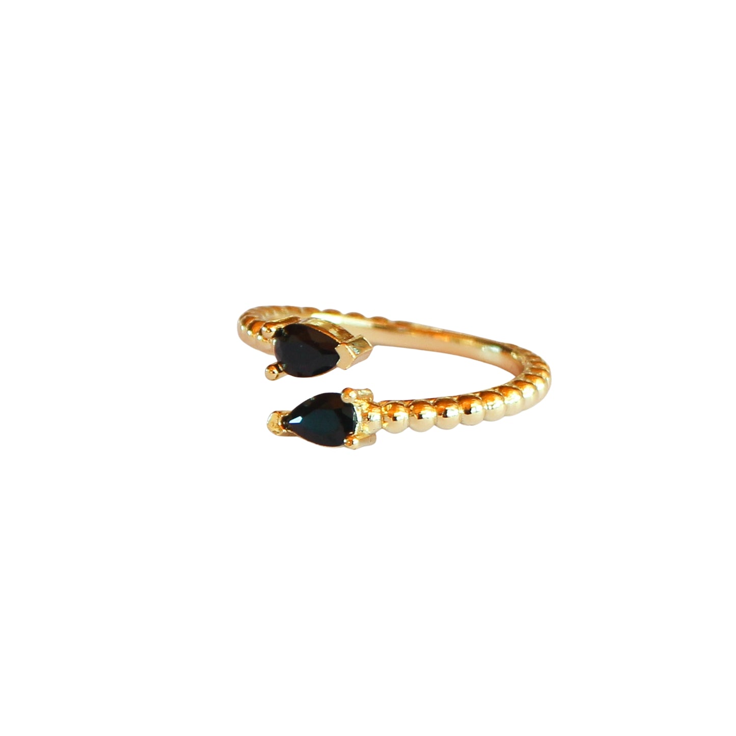 Anillo ajustable Zeyna Negro - Baño de oro 22 k