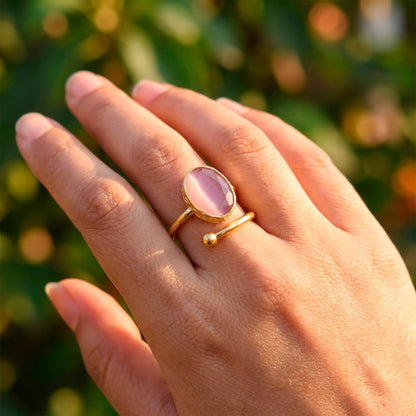 Anillo ajustable Brisa rosa - Baño de oro 22 k