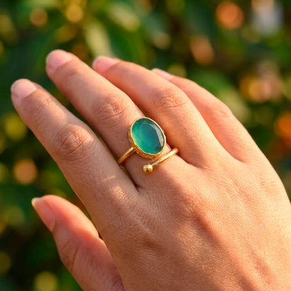 Anillo ajustable Brisa turquesa - Baño de oro 22 k