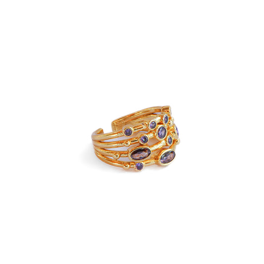 Anillo ajustable Capadocia N°5 lila - Baño de oro 22 k